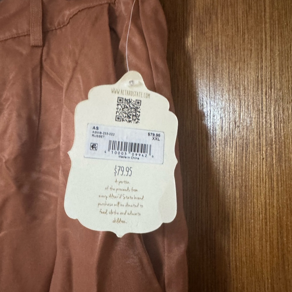 NWT Altar’d State Burnt orange satin / pleather wide leg pants trousers - Picture 5 of 5